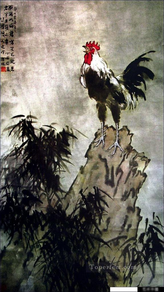 Xu Beihong rooster on rock traditional China Oil Paintings